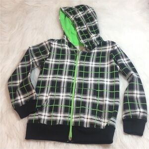Plaid Kids Hoodie - Black, White, and Green